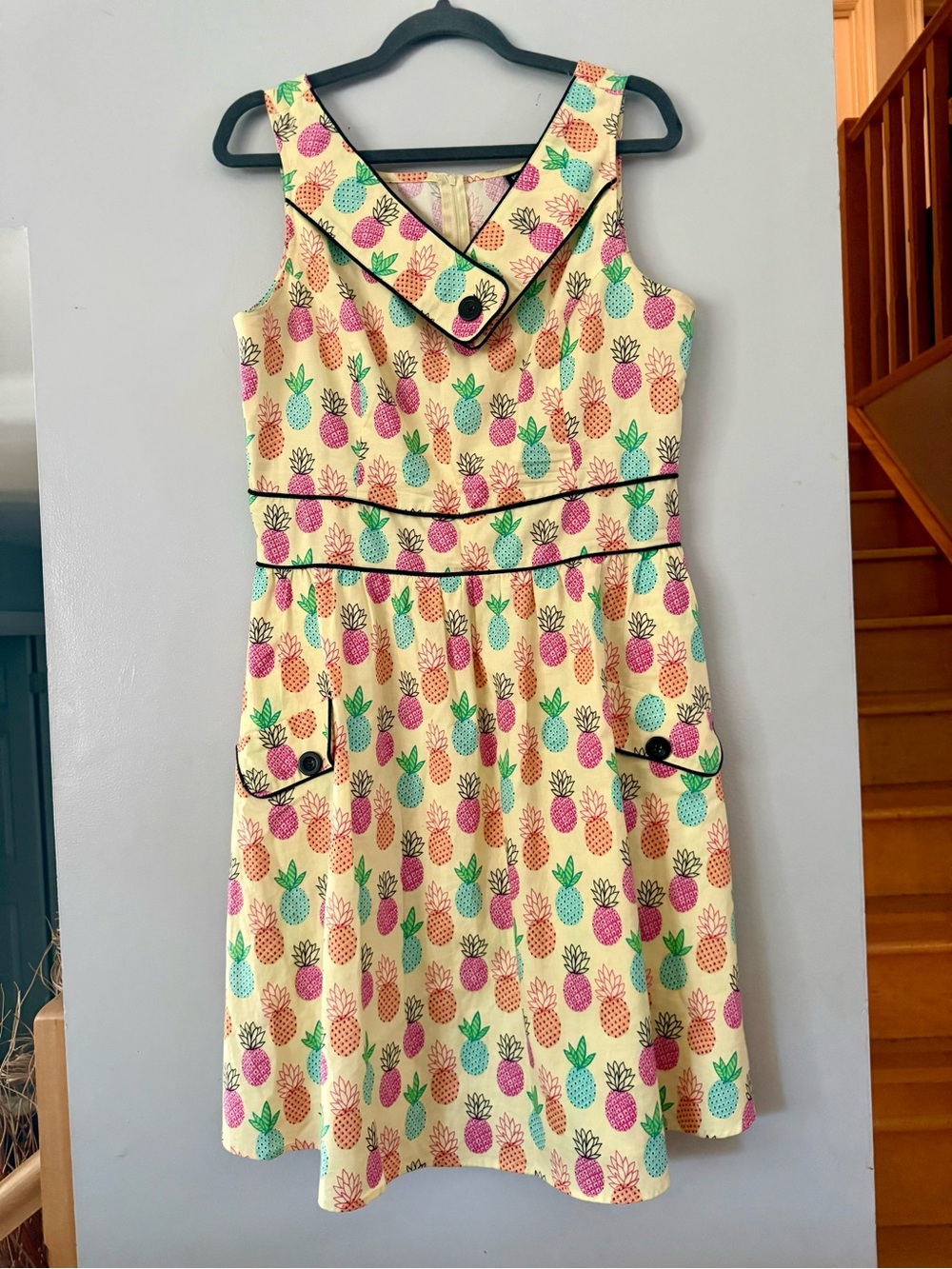 Retrolicious Yellow Pineapple Print Casual Dress